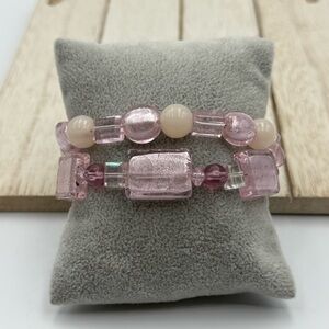 Elegant Pink Beaded glass double layered Bracelet